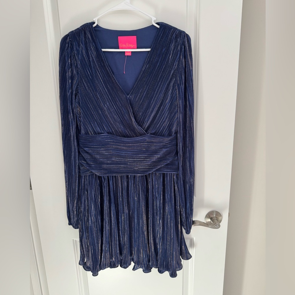NWOT  LILLY PULITZER SIZE 4
JESSAMIE DRESS *FOIL PRINTED
CRINKLE* LOW TIDE NAVY - Picture 4 of 8
